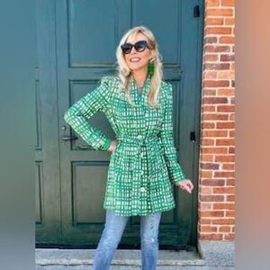 CAbi Green Checked Belted Trench Coat